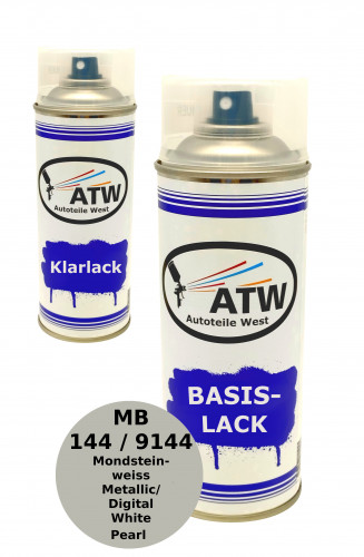 Autolack für Mercedes Benz 144 / 9144 Mondsteinweiss Metallic / Digital White Pearl+400ml Klarlack Set